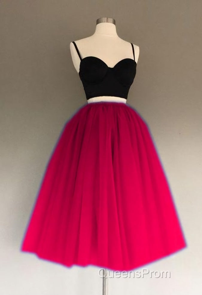 A Line Two Piece Homecoming Dress Short Tulle Evening Prom Gowns