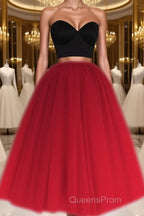 A Line Two Piece Homecoming Dress Short Tulle Evening Prom Gowns