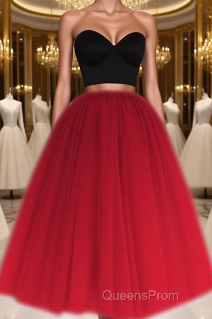 A Line Two Piece Homecoming Dress Short Tulle Evening Prom Gowns