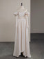 A-Line Two Pieces Satin Champagne Long Classy Prom Dress, Champagne Long Classy Dress