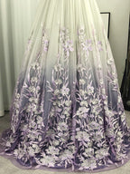 A-line V-neck Appliques Lace Floor-Length Tulle Dress