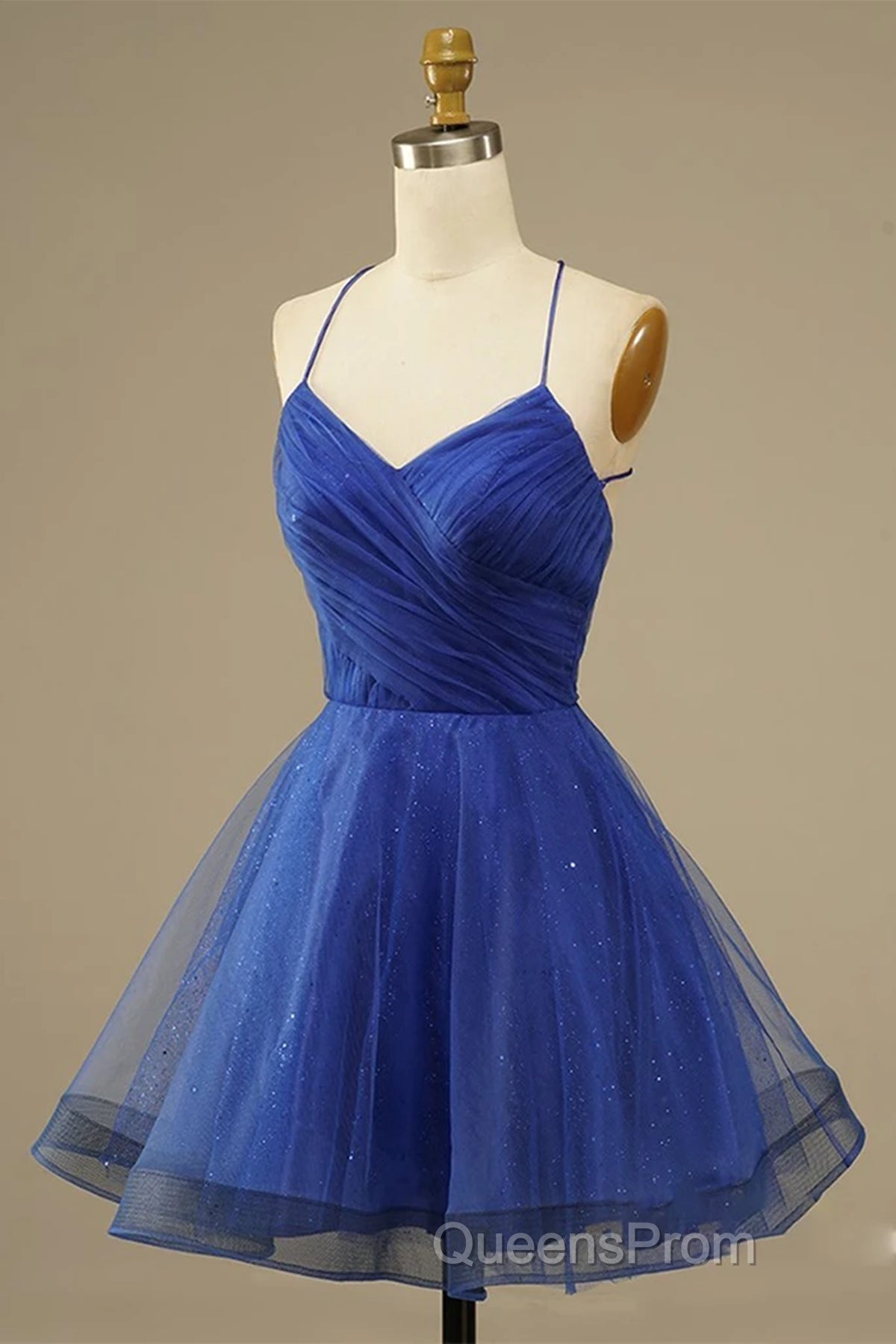 A Line V Neck Backless Blue Tulle Evening Prom Dress, Backless Blue Homecoming Dress, Short Blue Formal Evening Dress Secondary image