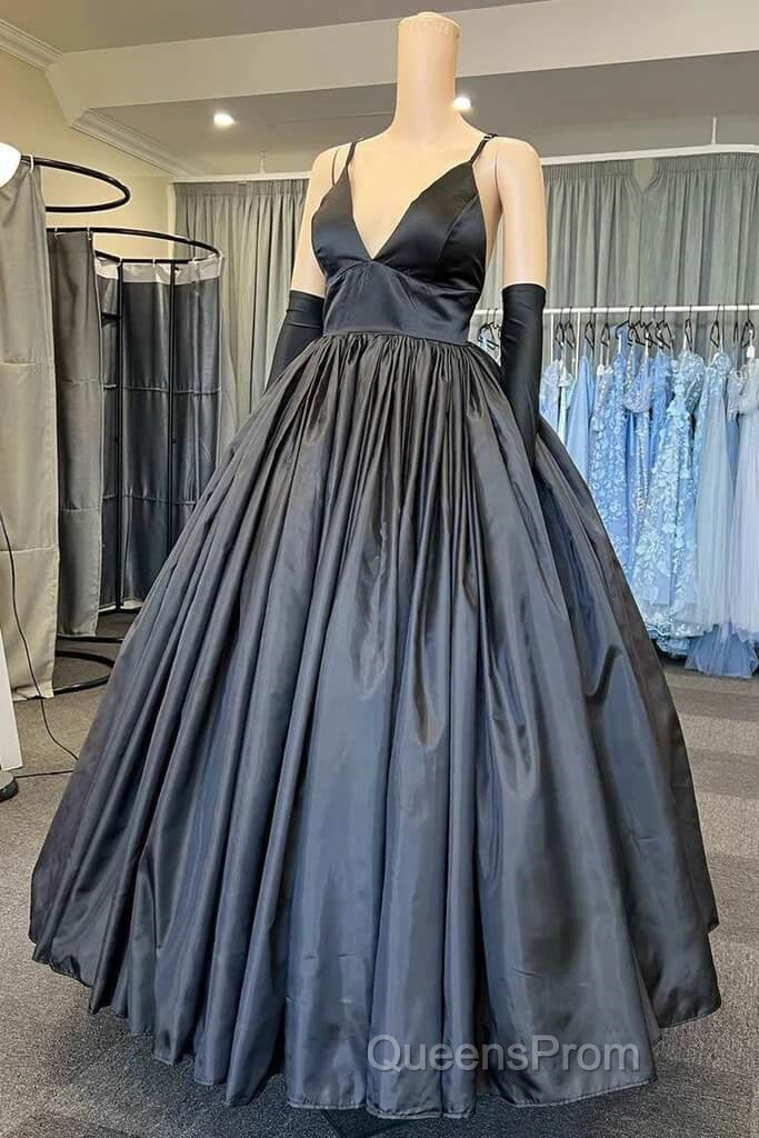 A Line V Neck Black Evening Prom Dress With Pocket Long Satin Formal Graduation Dress Secondary image