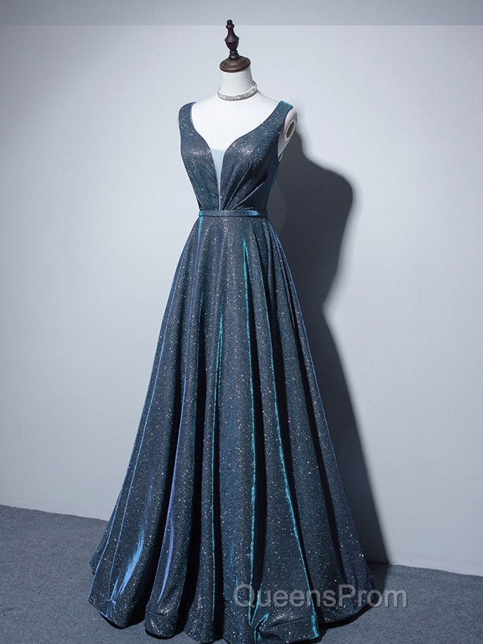 A-line V Neck Blue Long Evening Prom Dress, Blue Formal Dress Secondary image
