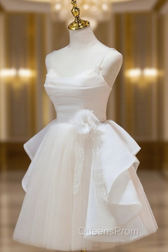 A Line V Neck Champagne Short Evening Prom Dress, Evening Mini Gown Cute Puffy Homecoming Dress Main image
