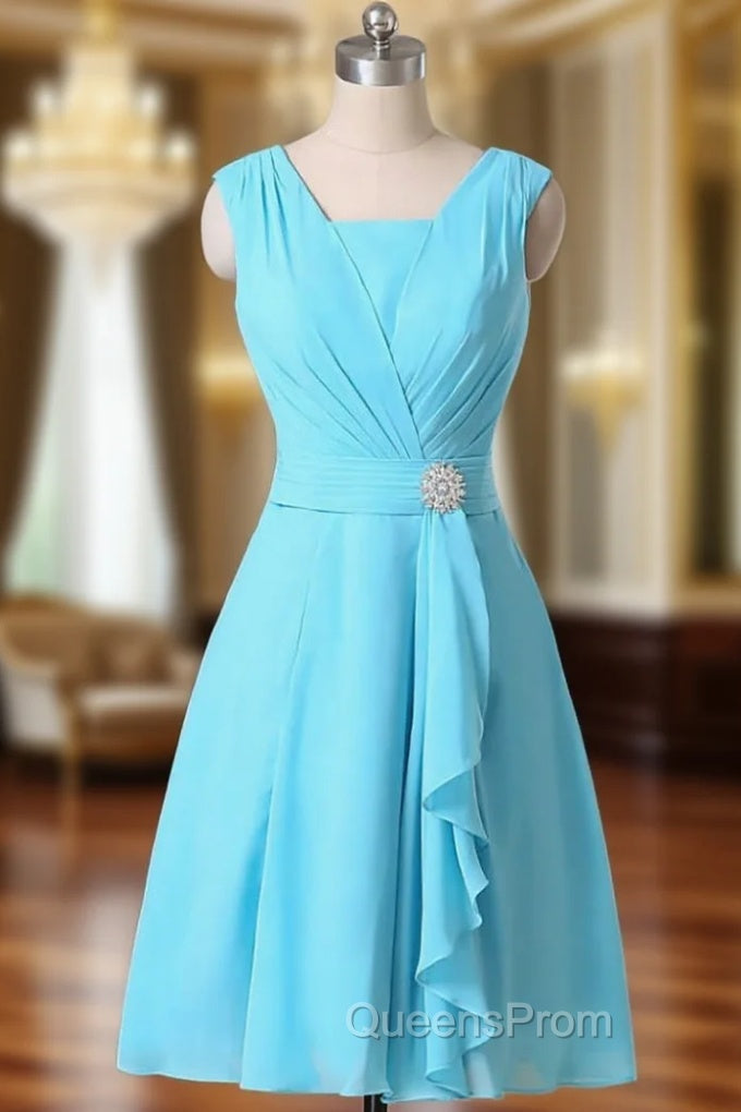 A-line V-neck Chiffon Bridesmaid Dress Ruched Short Chiffon Dress
