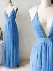 A-Line V Neck Chiffon Long Evening Prom Dress Formal Evening Dress Bridesmaid Dress