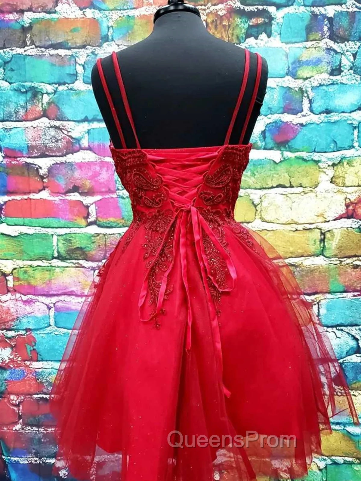 A Line V Neck Dark Red Lace Evening Prom Dress, Dark Red Lace Evening Homecoming Dress