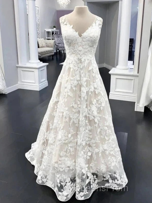 A Line V Neck Floral Lace Long Evening Prom Dress Secondary image