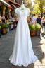 A-line V-Neck Flutter Sleeves Bridesmaid Dress Floor-Length Chiffon Wedding Dress With Ruffle