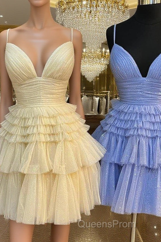 A-Line V-Neck Multi-Tiered Short Party Dress,Light Pink Cocktail Dress Short Main image