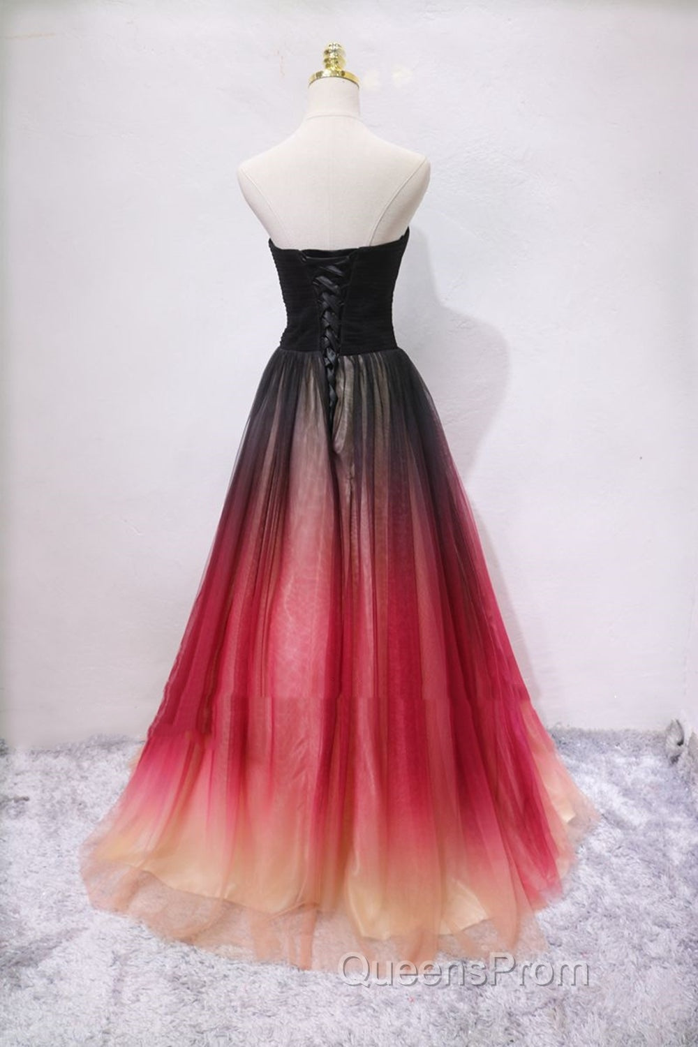 A Line V Neck Open Back Ombre Long Evening Prom Dress, Backless Ombre Formal Graduation Evening Dress