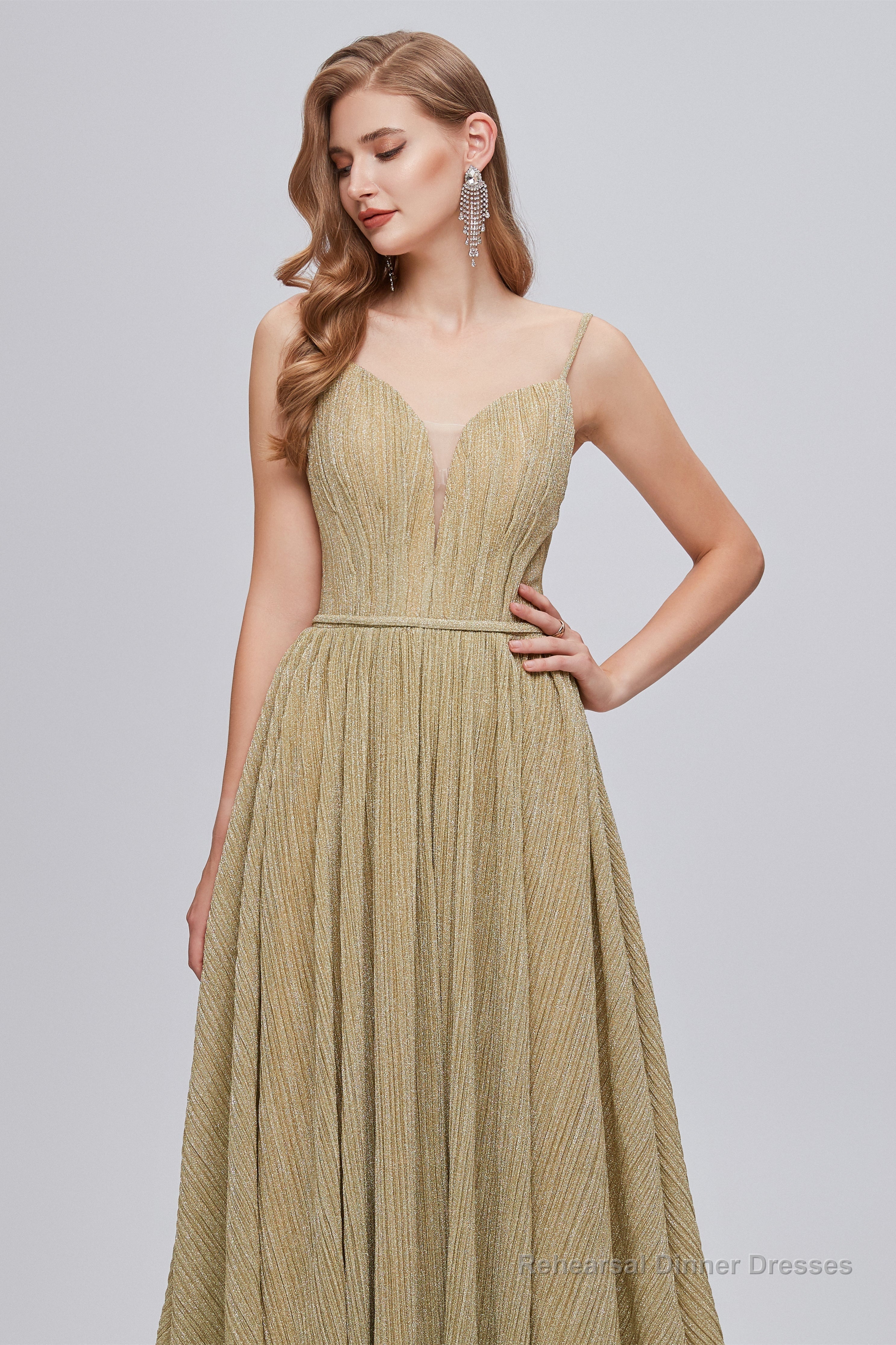 Summer Wedding Guest Dress, A-Line V-Neck Polyester With Train Sash Formal Party Dresses Main image