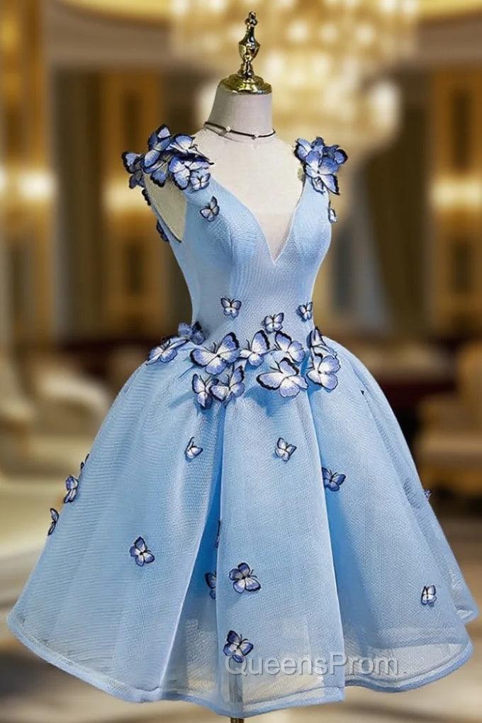 A-line V-neck Evening Prom Dress Tulle Short Homecoming Dress Main image