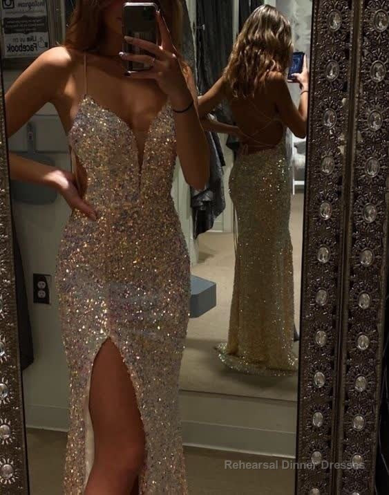 A-line V Neck Prom Dress With Split Formal Evening Dresses Main image
