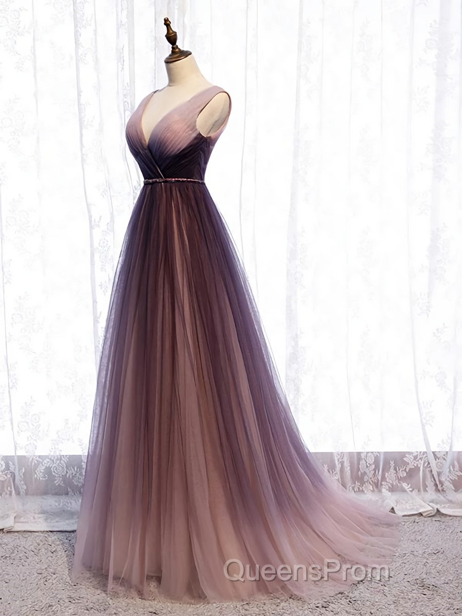 A Line V Neck Purple Ombre Evening Prom Dress, V Neck Purple Ombre Formal Evening Bridesmaid Dress Secondary image