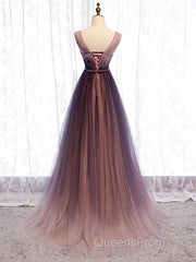 A Line V Neck Purple Ombre Evening Prom Dress, V Neck Purple Ombre Formal Evening Bridesmaid Dress