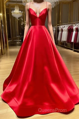 A Line V Neck Red Backless Evening Prom Dress, Red Backless Long Formal Evening Graduation Dress