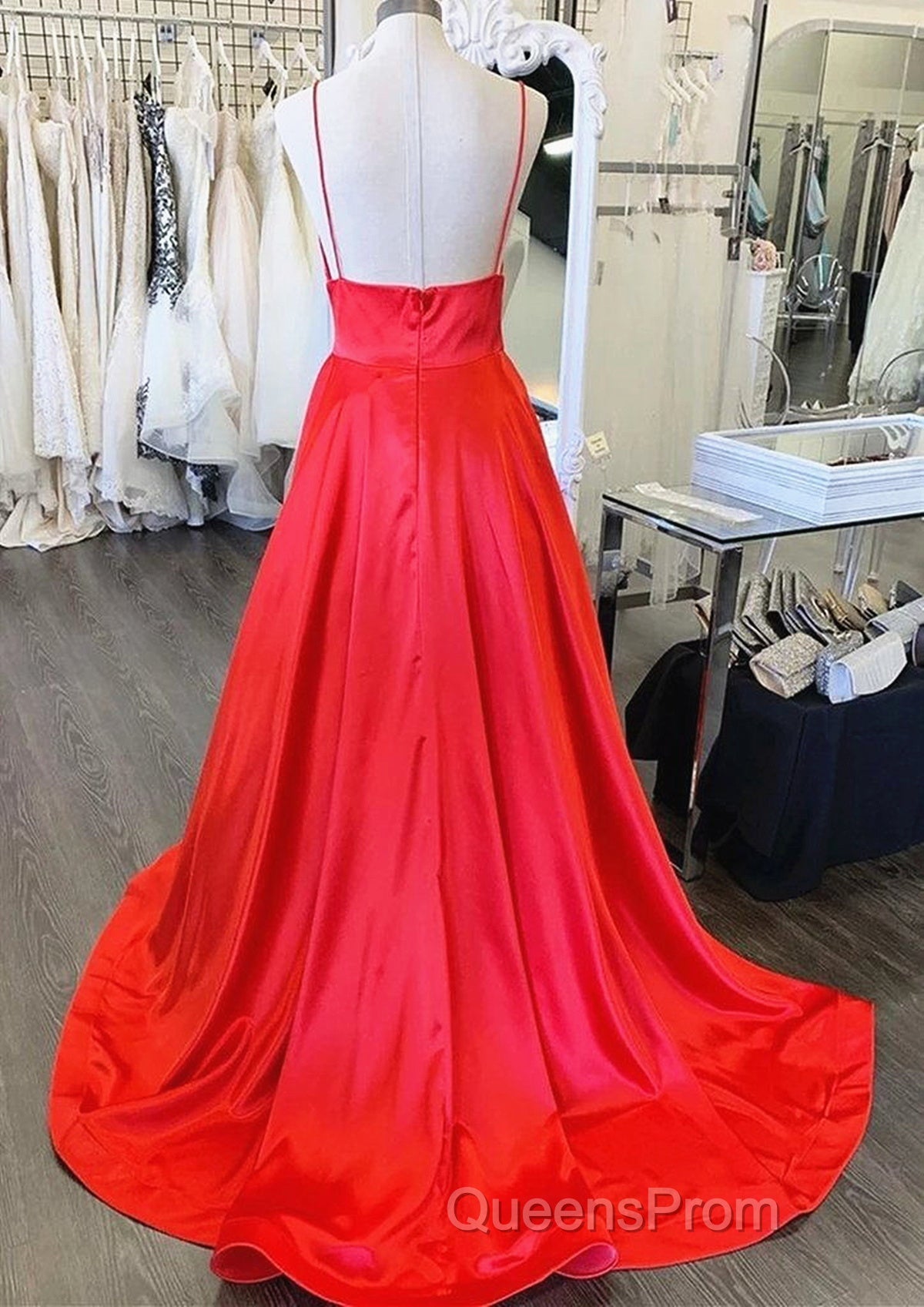 A Line V Neck Red Long Evening Prom Dress, Red V Neck Long Formal Evening Bridesmaid Dress Secondary image