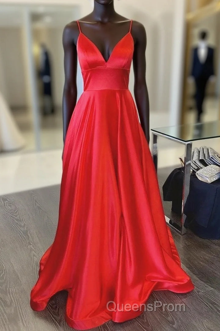 A Line V Neck Red Long Evening Prom Dress, Red V Neck Long Formal Evening Bridesmaid Dress Main image