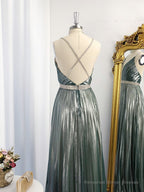 A-line V-neck Ruffles Floor-Length Dress