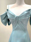 A-Line V Neck Satin Blue Long Evening Prom Dress, Blue Evening Dress
