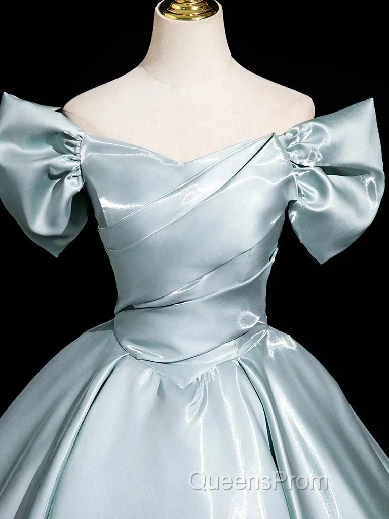 A-Line V Neck Satin Blue Long Evening Prom Dress, Blue Long Formal Dress Secondary image