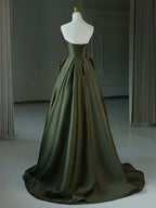 A-Line V Neck Satin Green Long Classy Prom Dress, Green Long Classy Dress