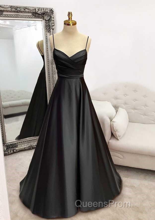 A-line Sweetheart Spaghetti Straps Satin Long Evening Prom Dress with Pleated Secondary image
