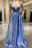 A-Line V Neck Satin Unique Long Evening Prom Dress Formal Gowns