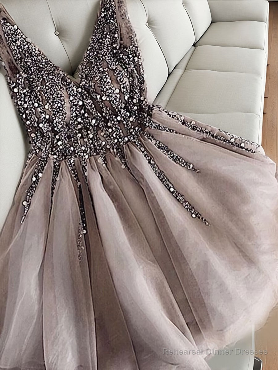 A-line V-neck Sequin Short/Mini Tulle Dress Main image