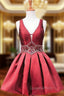 A-line V-neck Sheer Back Beaded Crystals Homecoming Dress