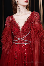 A Line V-neck Shiny Sequin Beaded Prom Dresses