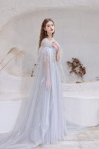 A Line V-neck Shiny Sequin Beaded Prom Dresses