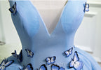 A Line V Neck Short Blue Evening Prom Dress with Butterfly, Short Blue Evening Homecoming Dress