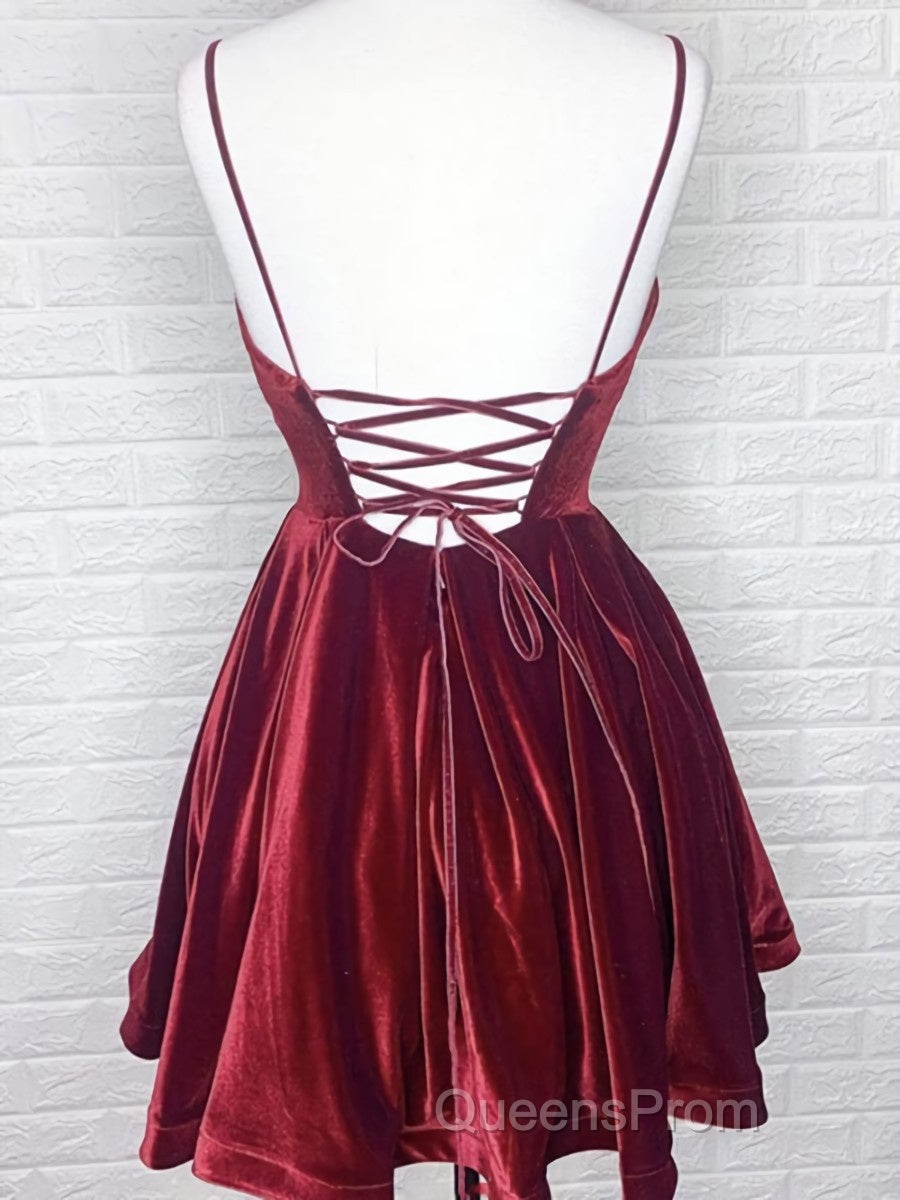 A Line V Neck Short Burgundy Evening Prom Dress, Short Wine Red Formal Homecoming Dress Secondary image