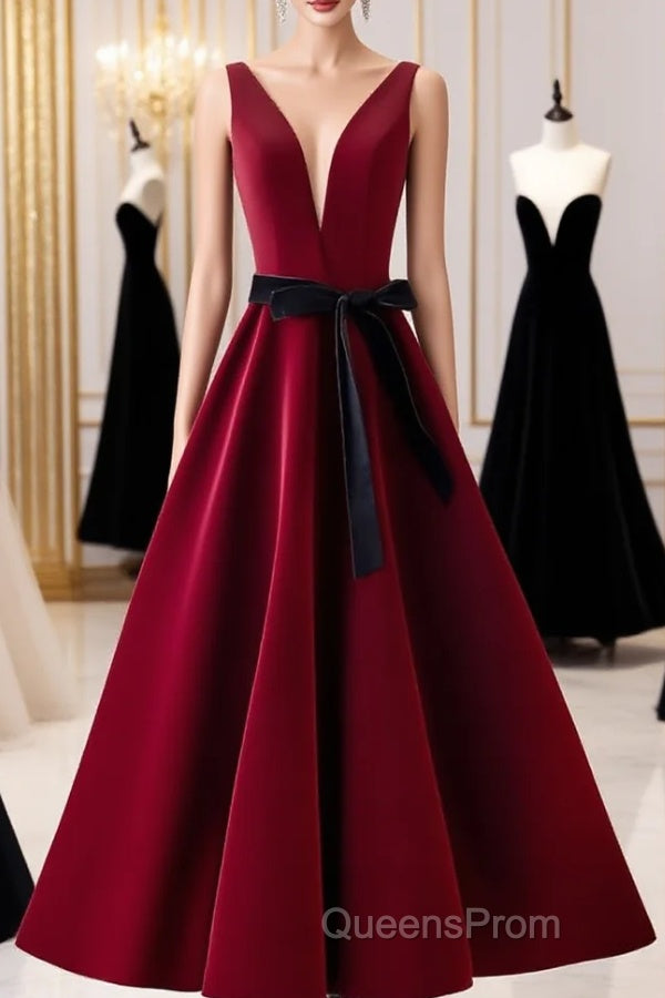 A Line V Neck Short Burgundy Evening Prom Dress, Wine Red Short Formal Graduation Homecoming Dress Main image