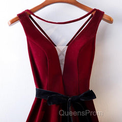 A Line V Neck Short Burgundy Evening Prom Dress, Wine Red Short Formal Graduation Homecoming Dress