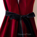 A Line V Neck Short Burgundy Evening Prom Dress, Wine Red Short Formal Graduation Homecoming Dress