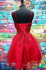 A Line V Neck Short Dark Red Lace Evening Prom Dress, Short Dark Red Lace Formal Homecoming Dress