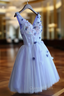 A-line V-Neck Short Mini Tulle Short Evening Prom Dress short homecoming Dress