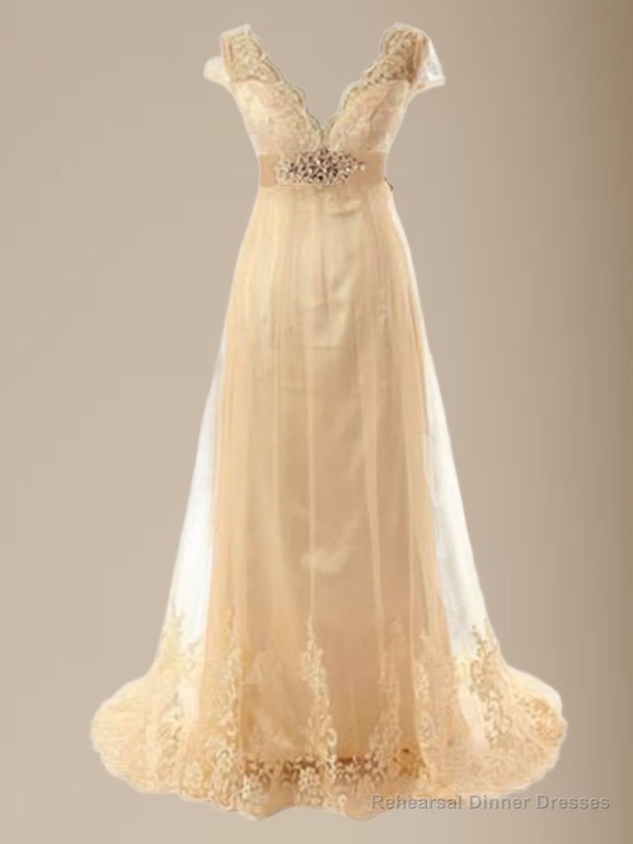 A-line V-neck Short Sleeves Sash/Ribbon/Belt Sweep Train Tulle Wedding Dress Main image