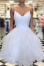 A Line V Neck Short White Evening Prom Dress, Short White Lace Evening Homecoming Dress