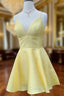 A Line V Neck Short Yellow Evening Prom Dress, Short Yellow V Neck Graduation Homecoming Dress