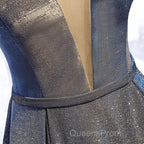 A Line V Neck Silver Gray Long Evening Prom Dress, Gray Long Formal Evening Dress