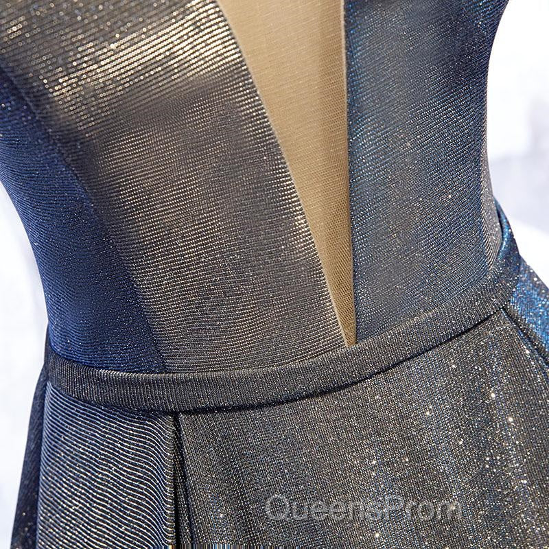 A Line V Neck Silver Gray Long Evening Prom Dress, Gray Long Formal Evening Dress