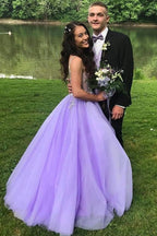 A-Line V-Neck Sweep Train Beaded Classy Prom Dress