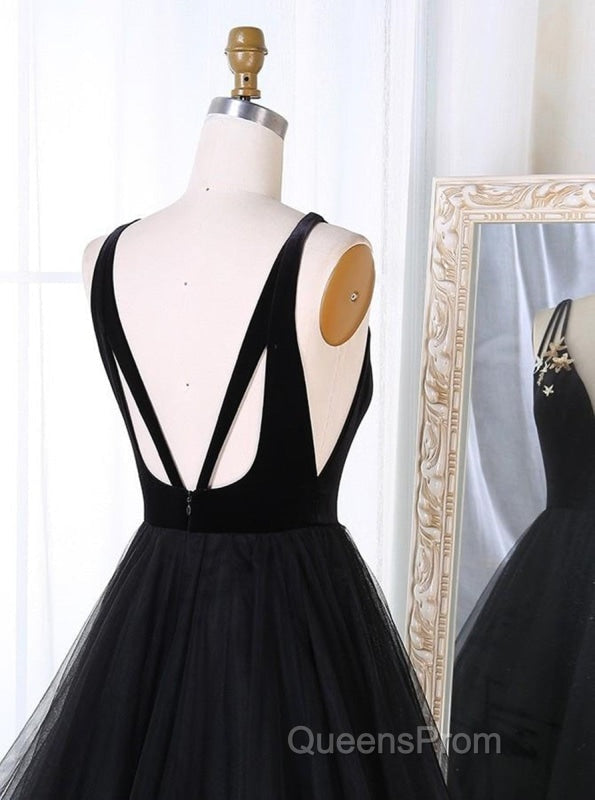 A Line V Neck Tulle Black Ball Gown, Black Evening Prom, Black Formal Secondary image