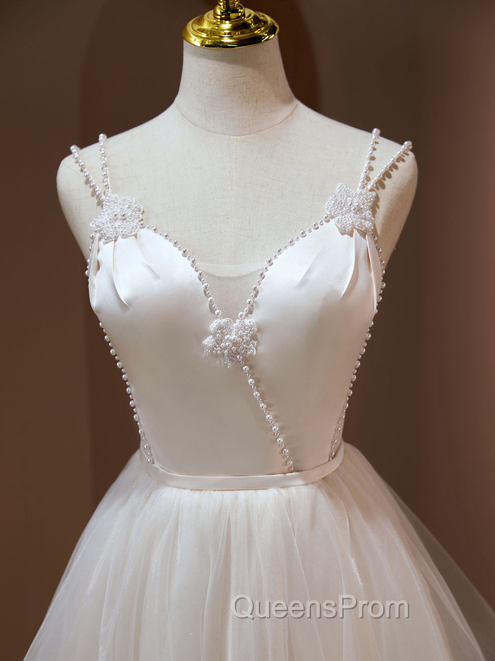 A Line v neck tulle Short Beige Evening Prom Dress, Cute Puffy Beige Homecoming Dress With Beading