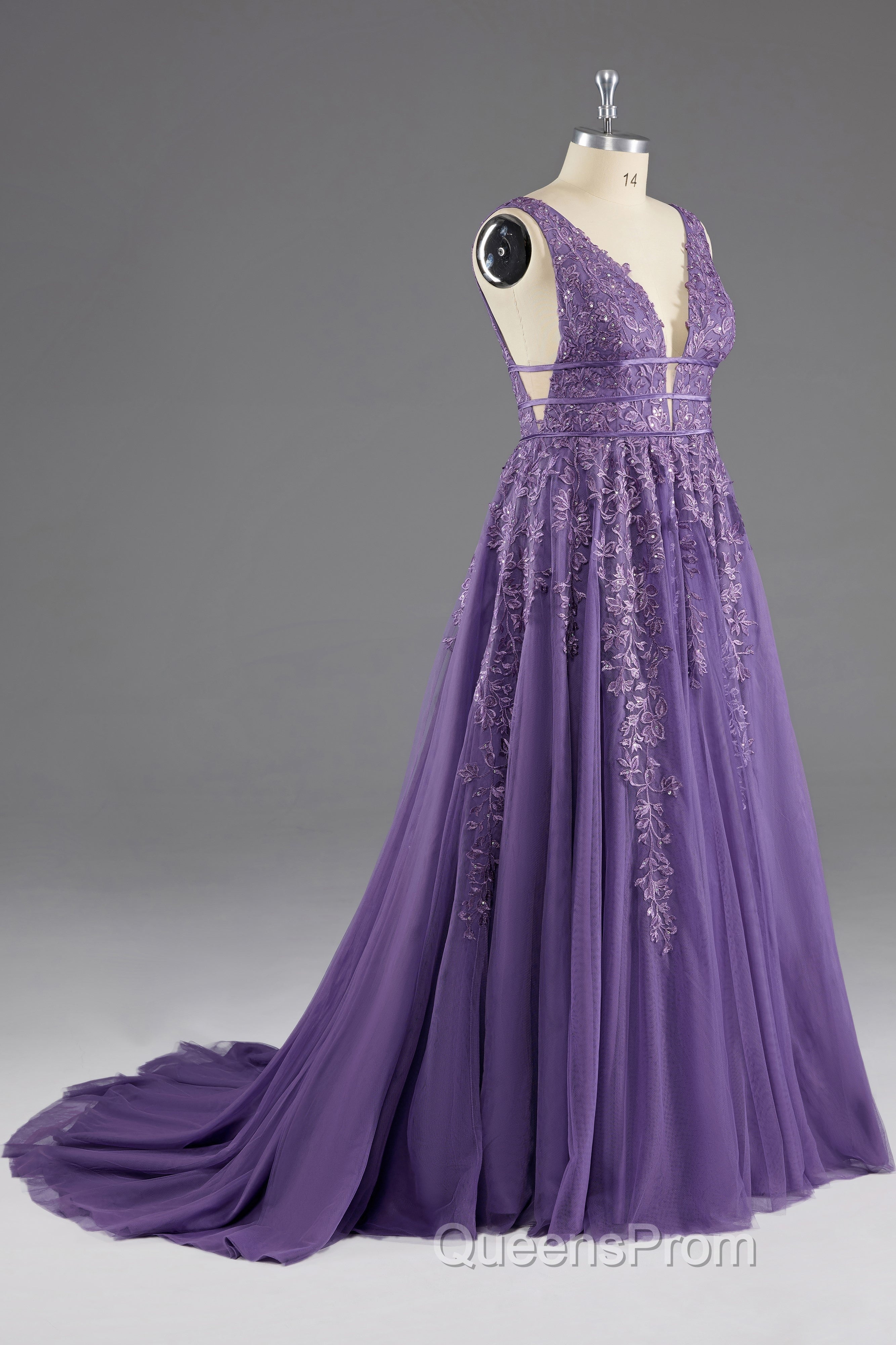 A-line V-Neck Lace Appliques Long Mother of The Bride Dress Secondary image